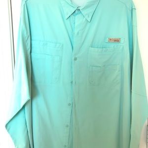 Light Teal Long Sleeve Columbia Fishing Shirt XXL